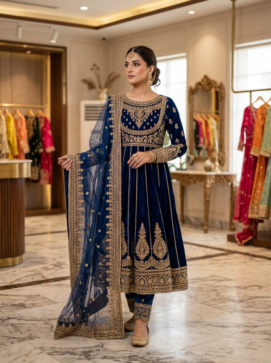 Ferozi Royal Peshwas Flared Shalwar Kameez 3-Piece