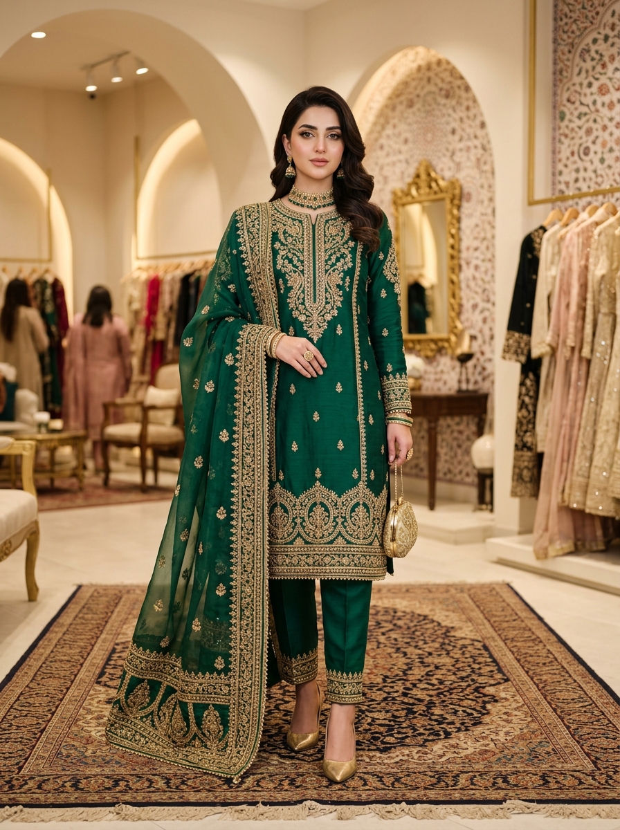 Shehnai Emerald Raw Silk Luxury Shalwar Kameez