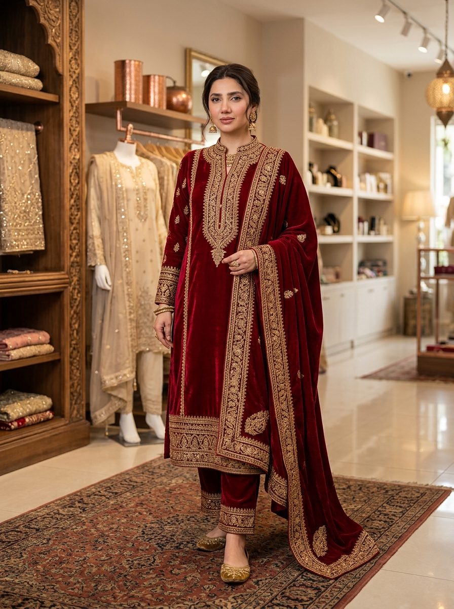 Noor-e-Zainab Velvet Embroidered 3-Piece Shalwar Kameez